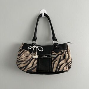 Guess Y2K Zebra Print Canvas Leather Shoulder Bag